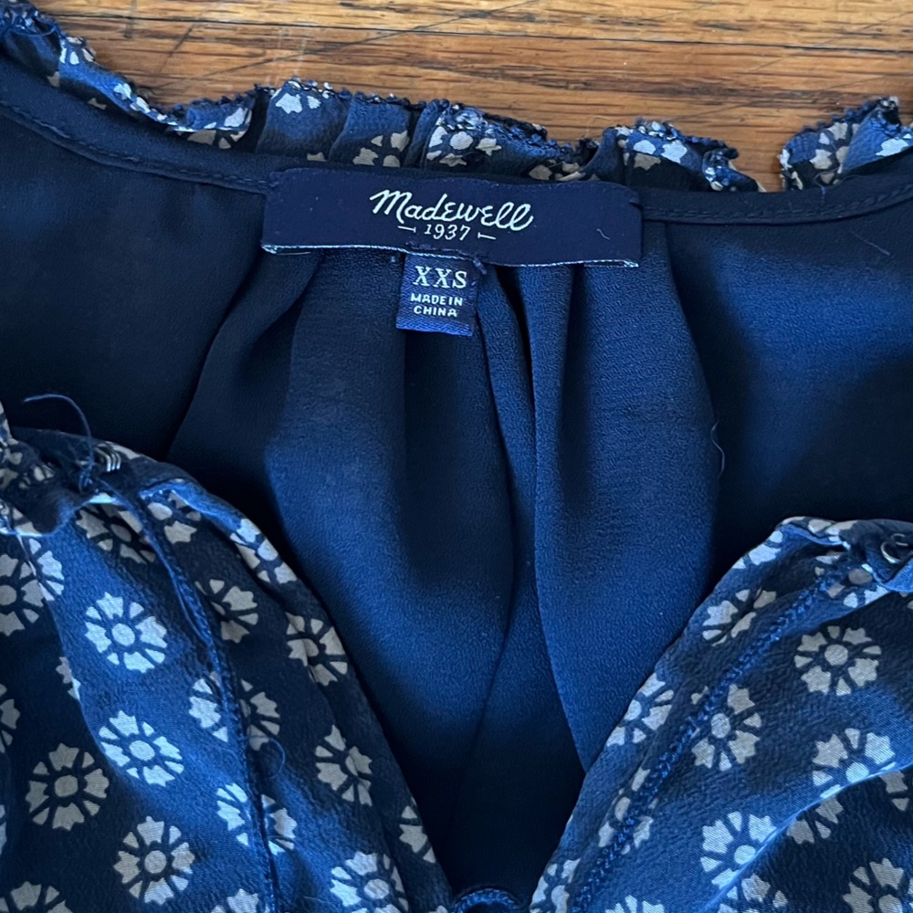 Madewell Navy Printed Tie-Neck Mini Dress - Picture 5 of 5